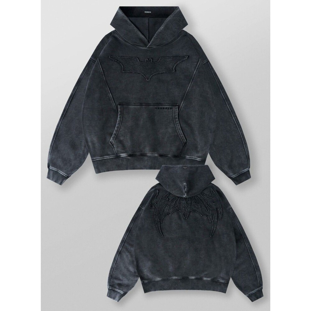 NEW IN BAG YOUNGLA (SOLD OUT) 5173 BATMAN STEALTH HOODIES  BLACK WASH  Sz Large